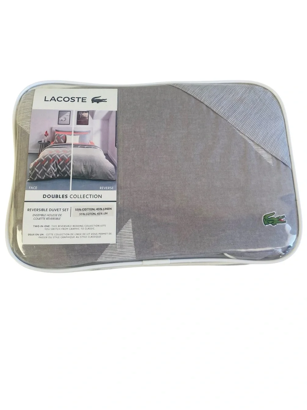 Lacoste Double Collection Reversible Tamarin Grey Twin Duvet Cover